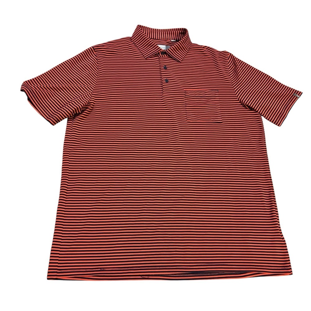 Kjus Lee Stripe Polo Orange Navy Blue Mens XL Golf Casual Summer Activewear
